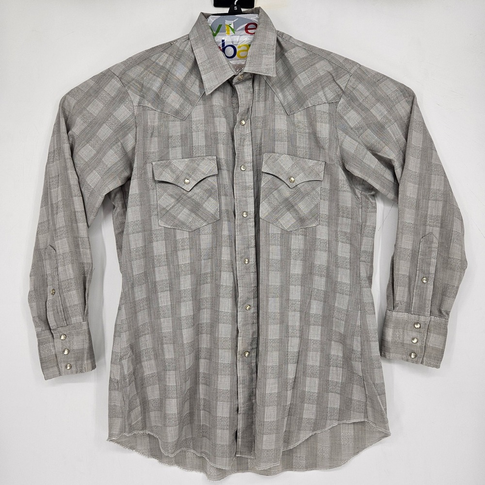 Vintage Karman Shirt Mens 16.5 33 Button Up Checkered Gray Western Wear